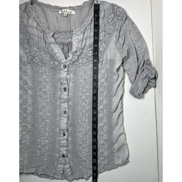Solitaire Top Womens Small Gray Crochet Embroidered Cottagecore Boho Casual Chic - Picture 9 of 16